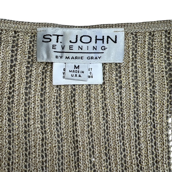 Vintage Early 2000s St. John Evening By Marie Gray Sheer Gold Sparkly Knit Top M - Picture 4 of 7